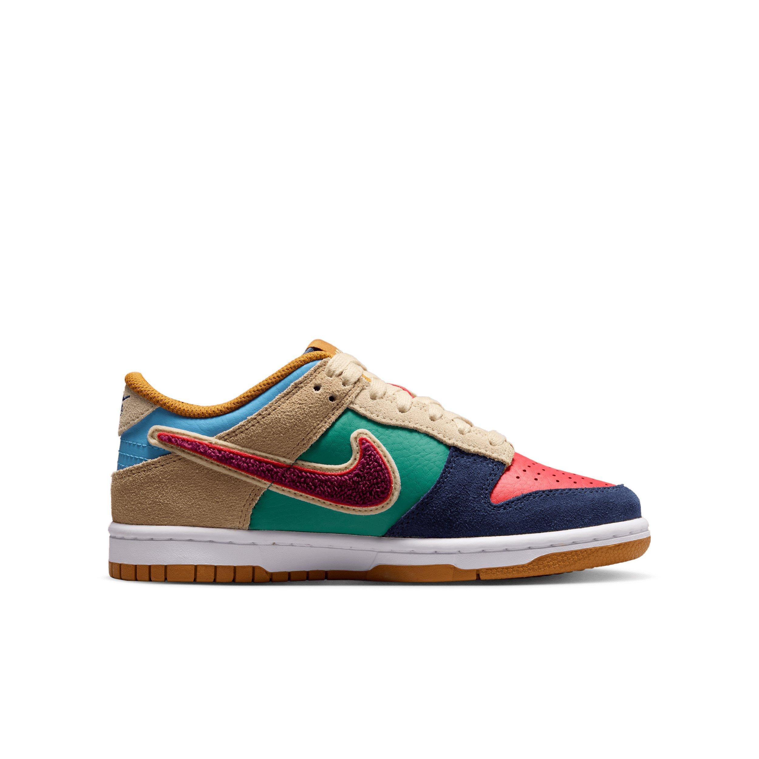 Nike Dunk Low "Midnight Navy/Green Noise/Linen/Speed Red" Grade School Boys' Shoe - NAVY/GREEN/LINEN/RED